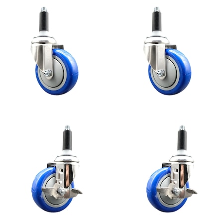Service Caster 4 Inch 316SS Blue Poly Swivel 3/4 Inch Expanding Stem Caster Brake SCC, 2PK SS316EX20S414-PPUB-BLUE-2-TLB-2-34